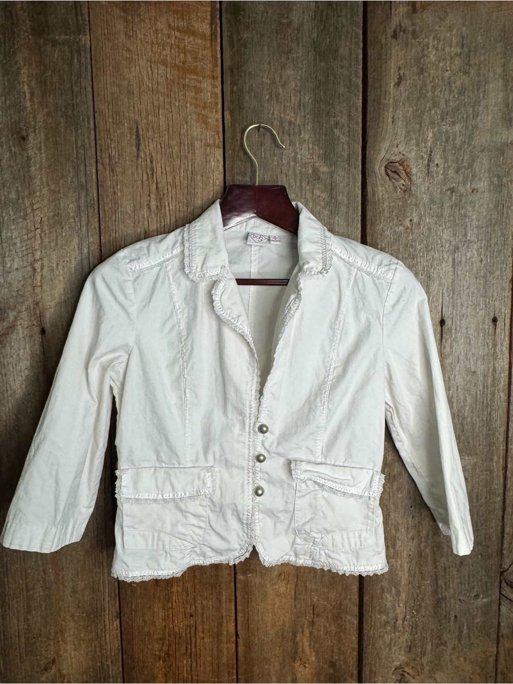 Women’s White Ruffle-Trim Cotton Blazer